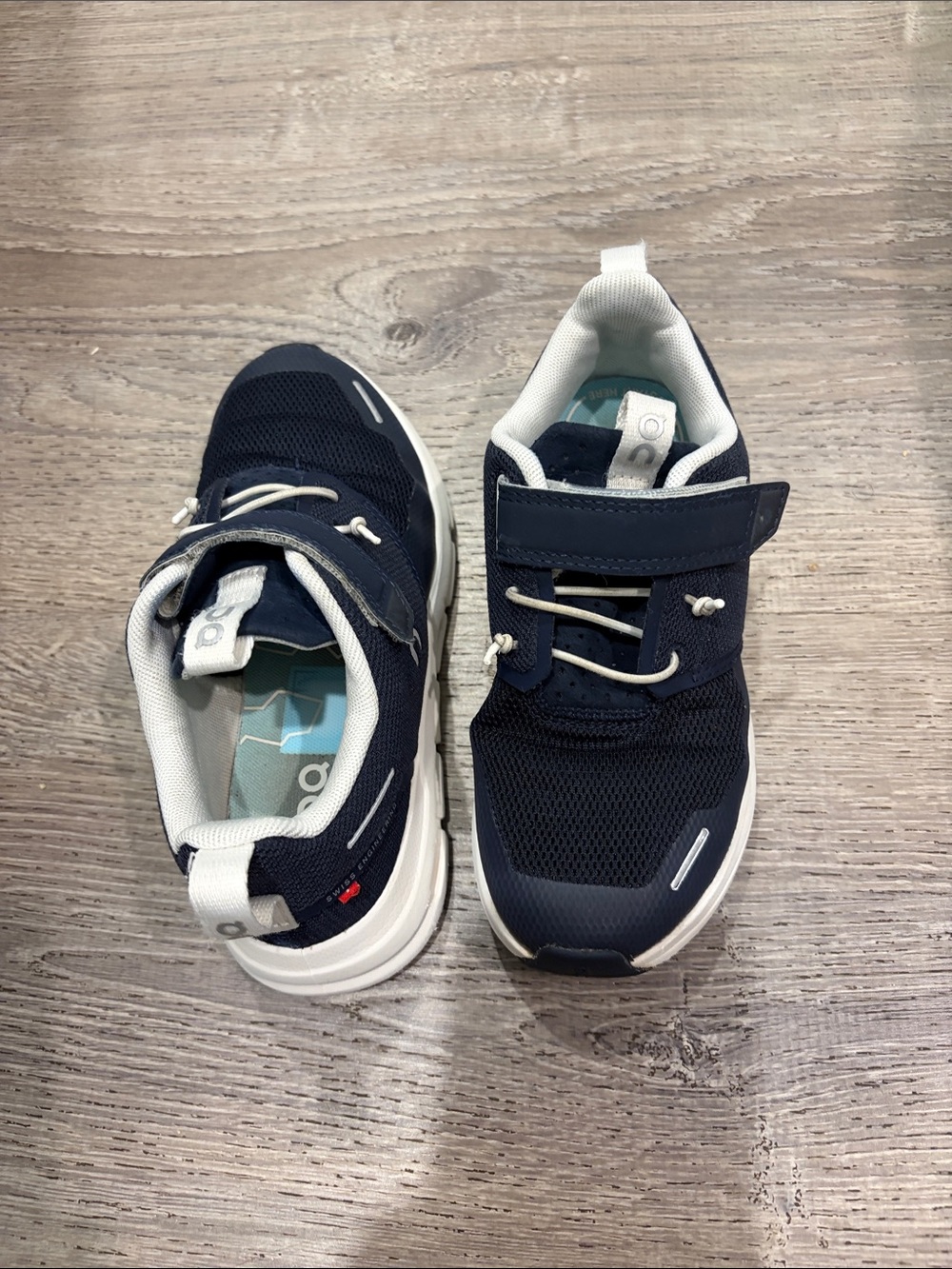 On Running Kids Navy and White Velcro Athletic Sneakers